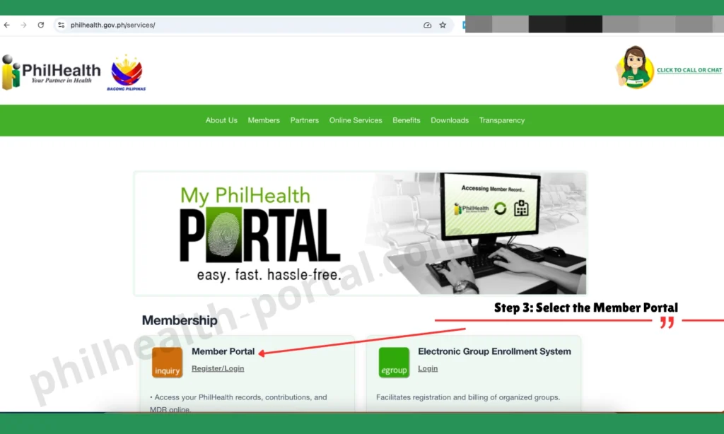 Philhealth online register Step 3: Select the Member Portal