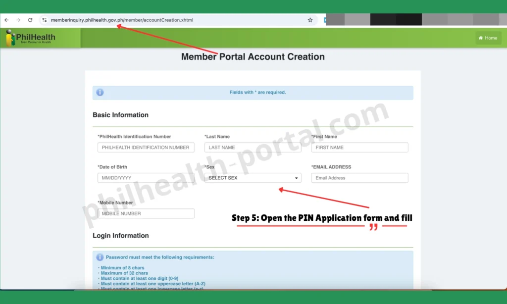 Philhealth online register Step 5: Open the PIN Application form.
