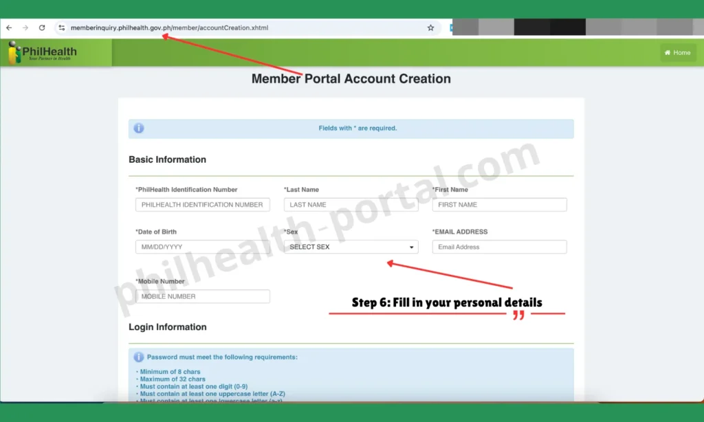 Philhealth online register Step 6: Fill in your personal details. 